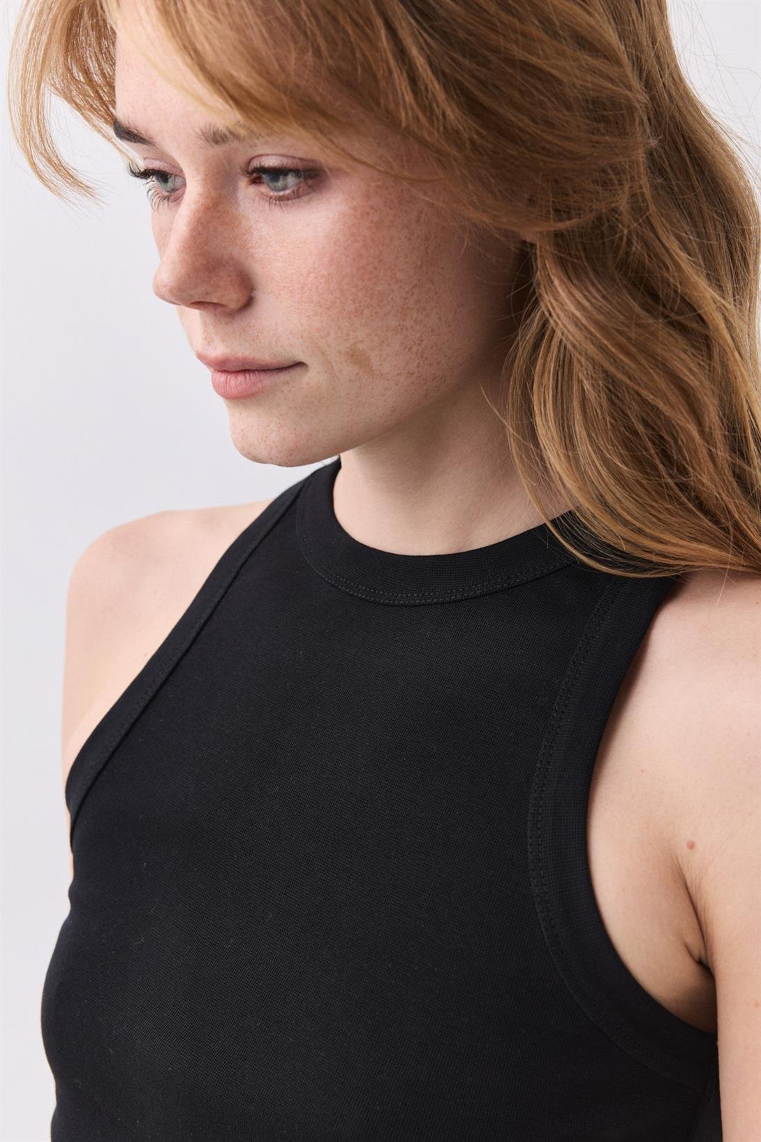 Kadın Pamuklu Askılı Halter Yaka Basic Atlet Siyah 9011