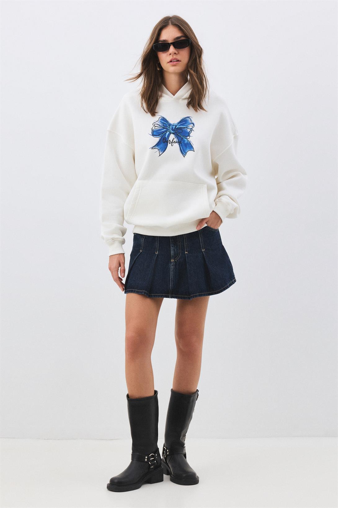 Kadın Borfend Sweatshirt Beyaz