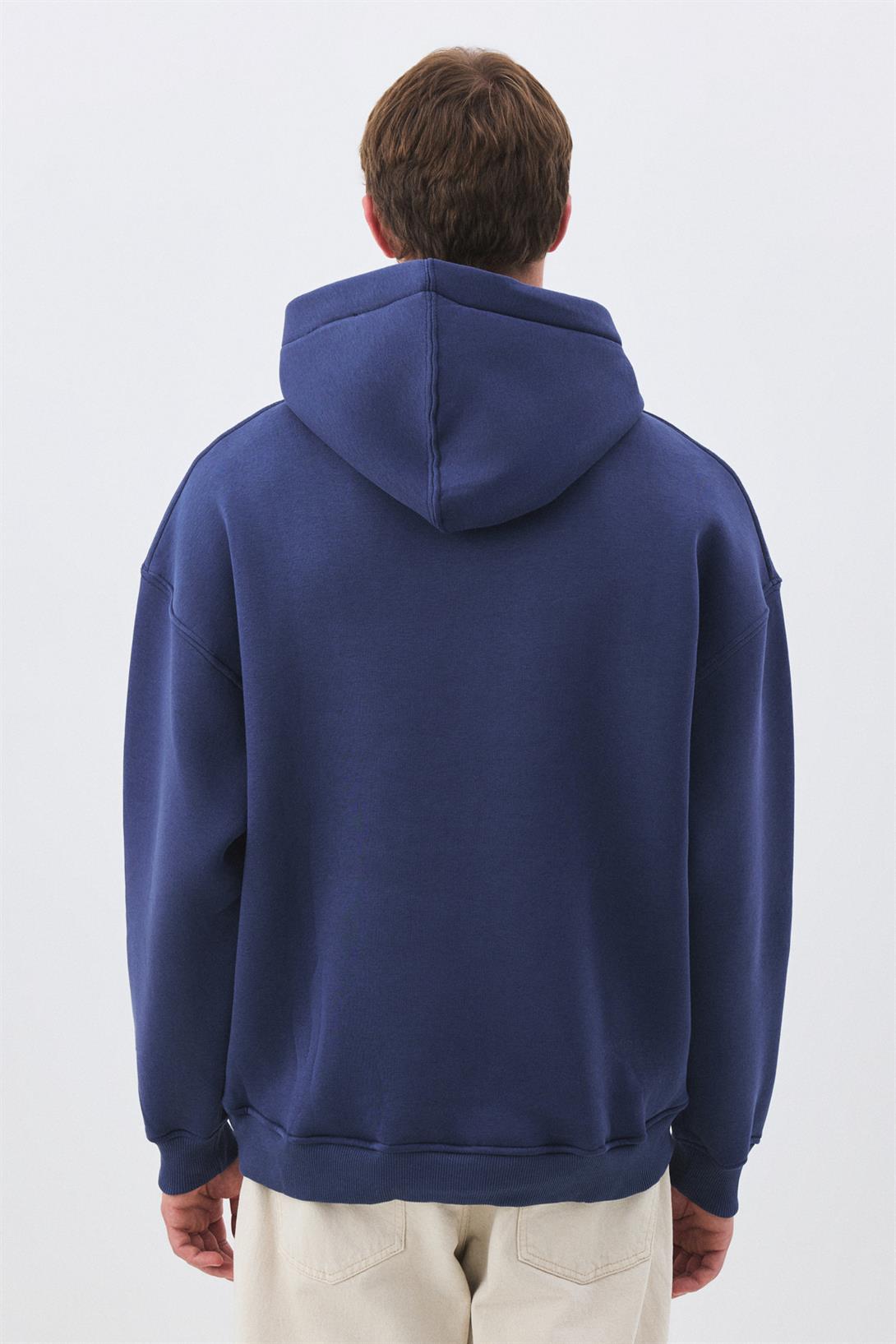 Unisex Kulaklıklı Kedi Sweatshirt İndigo