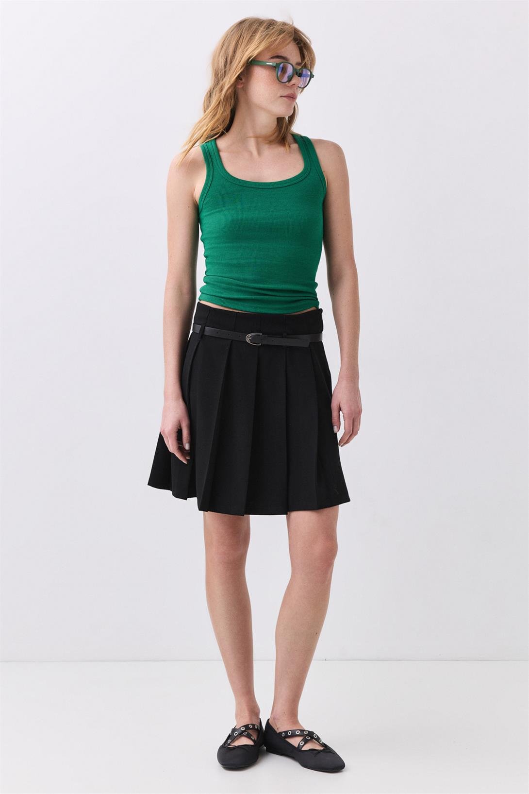 Kadın Fitilli Görünümlü Kalın Askılı Atlet Yeşil 9012