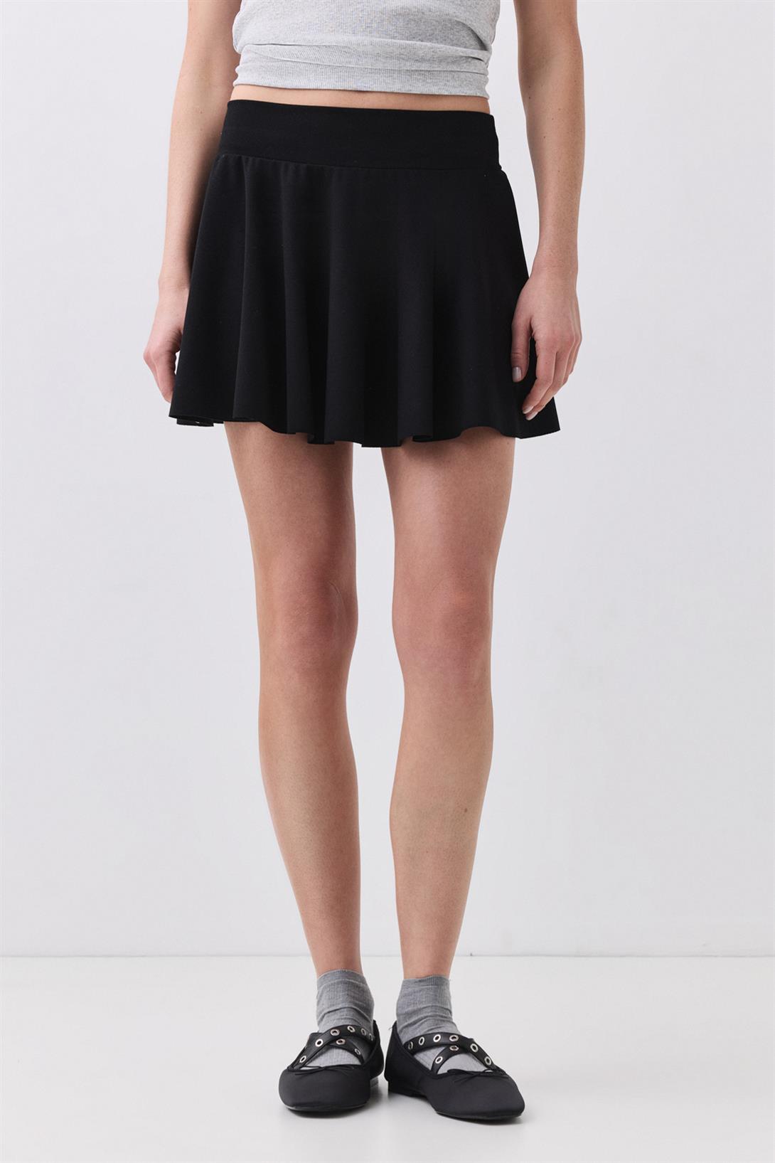 Kadın Mini Kloş Etek Siyah 3012