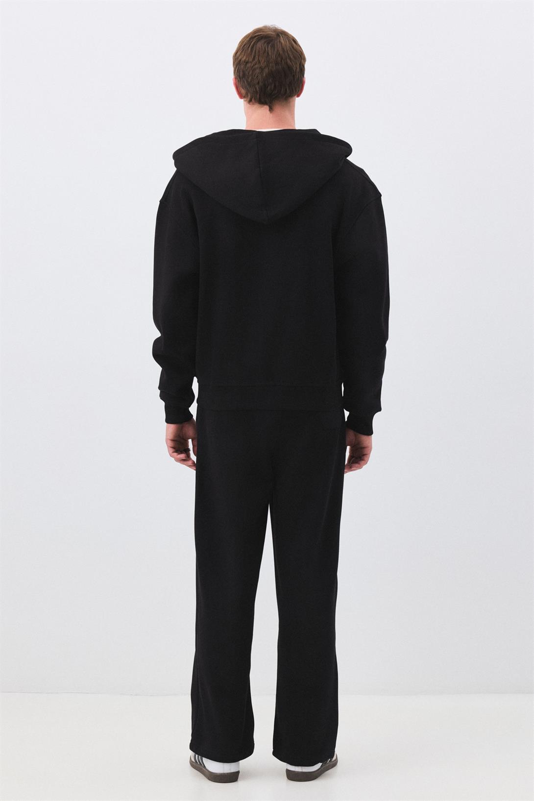 Erkek Premium Fermuarlı Kapşonlu Sweatshirt Siyah 2032