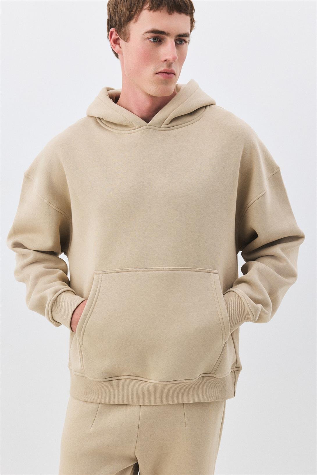 Erkek Premium Kapşonlu Cep Detaylı Eşofman Takımı Taş 2033