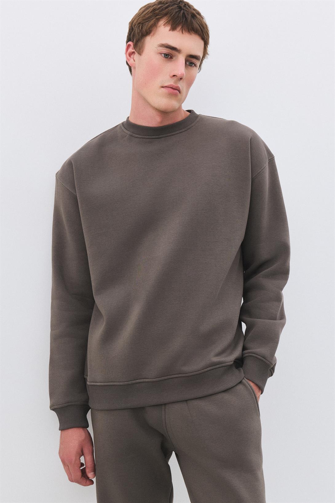Erkek Premium Bisiklet Yaka Sweatshirt Antrasit 2031