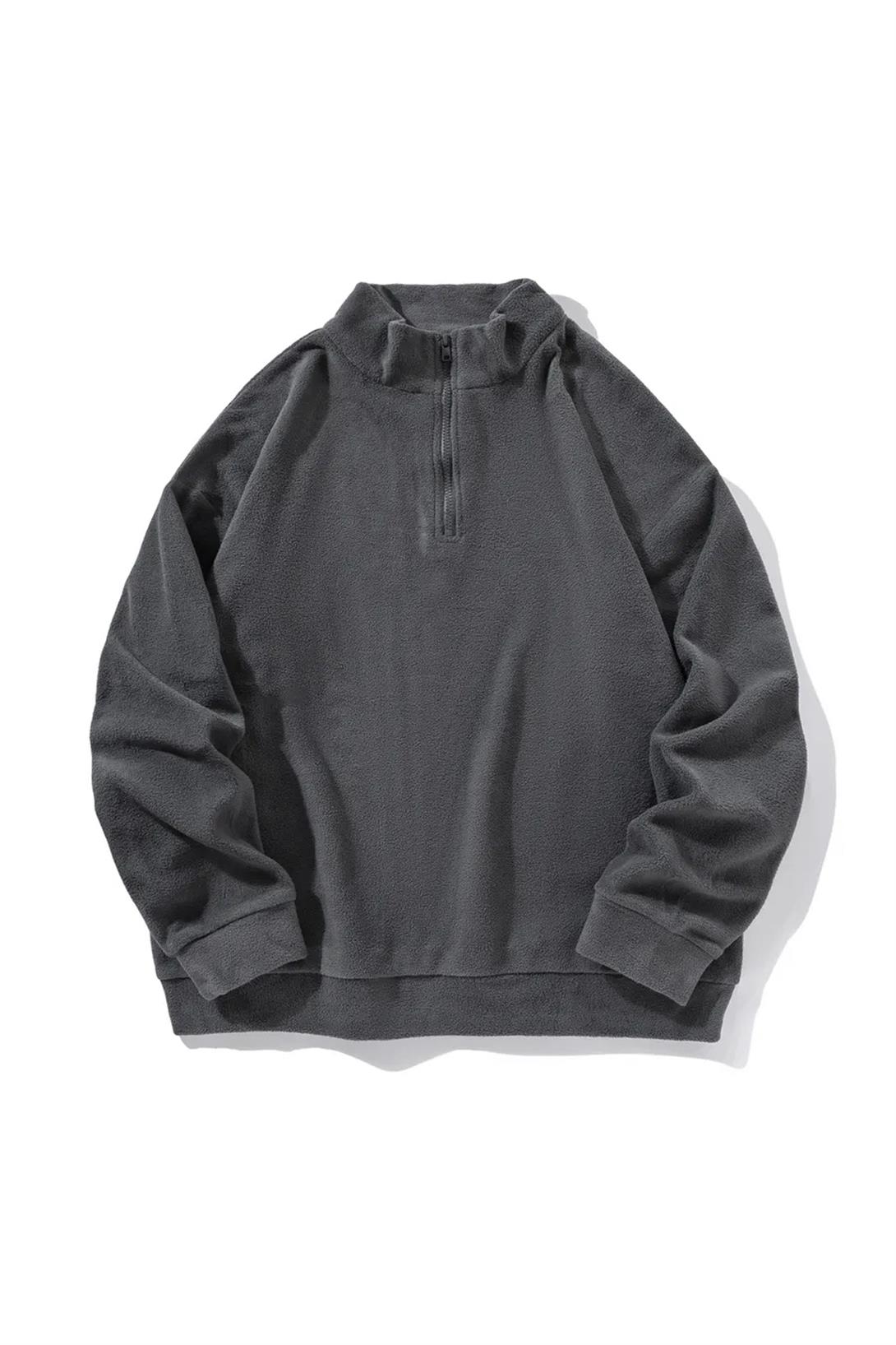 Unisex Polar Dik Yaka Sweatshirt Antrasit 2051