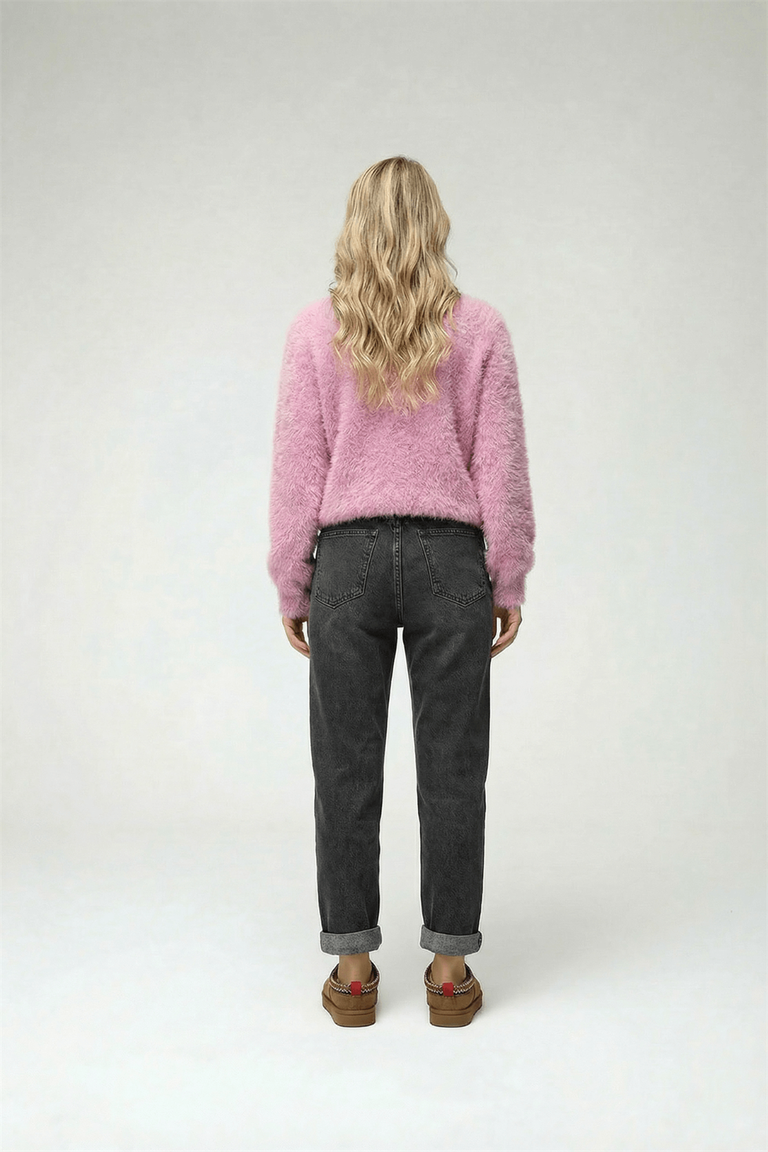 Kadın Peluş Görünümlü Sakallı Bisiklet Yaka Kazak Pembe 