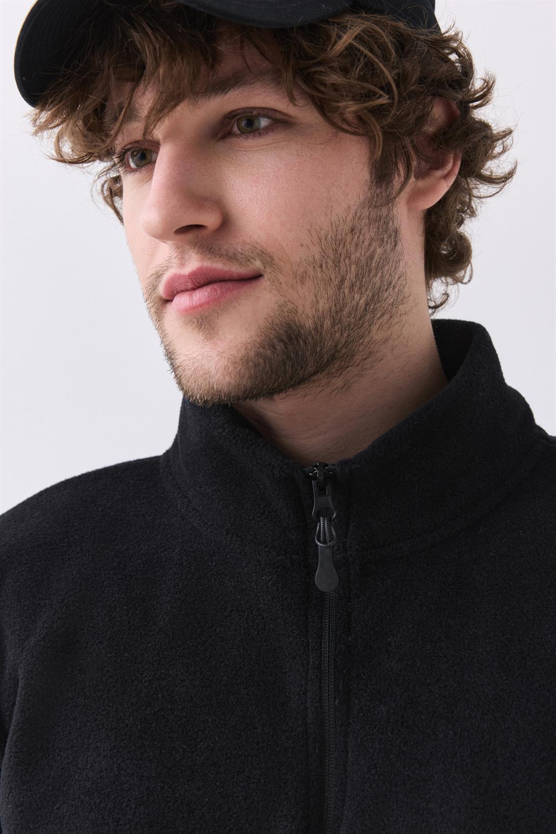 Erkek Polar Dik Yaka Sweatshirt Siyah 2051