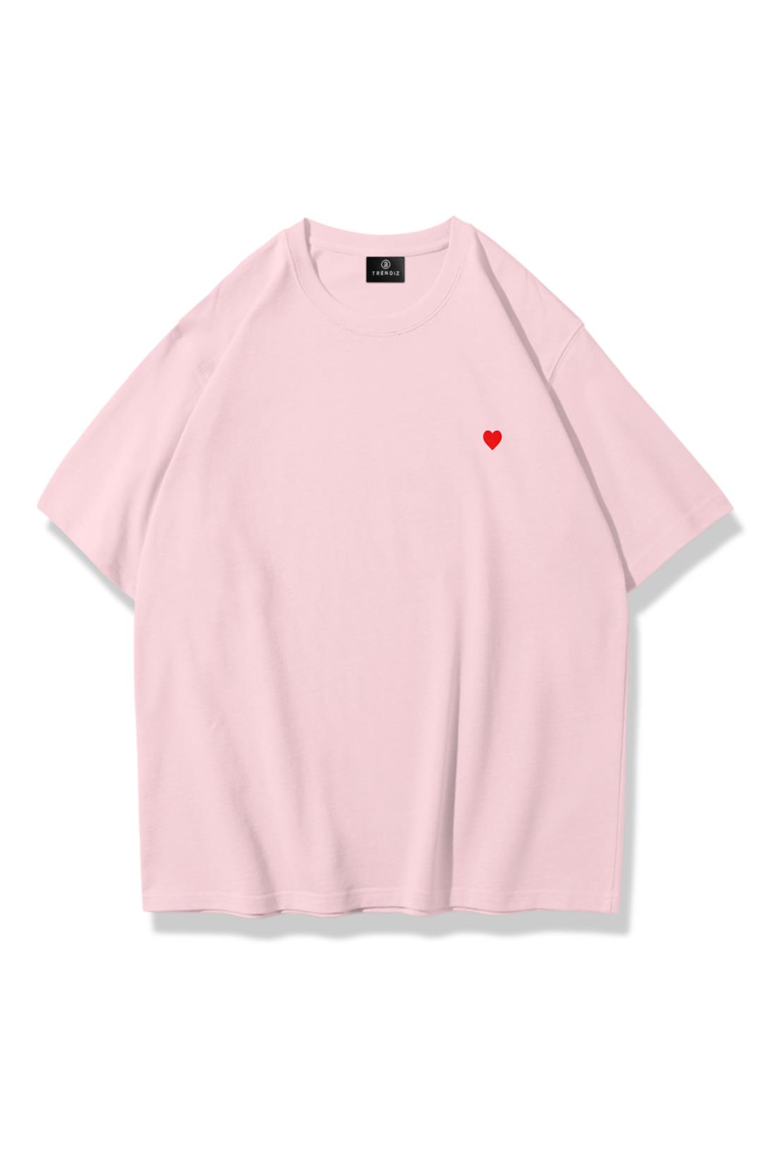 Kadın Minik Kalp Tshirt Pembe
