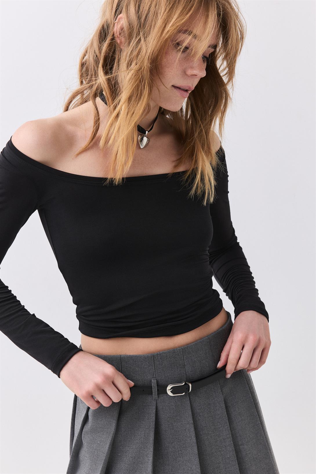 Kadın Kayık Yaka Viskon Body Siyah 8012