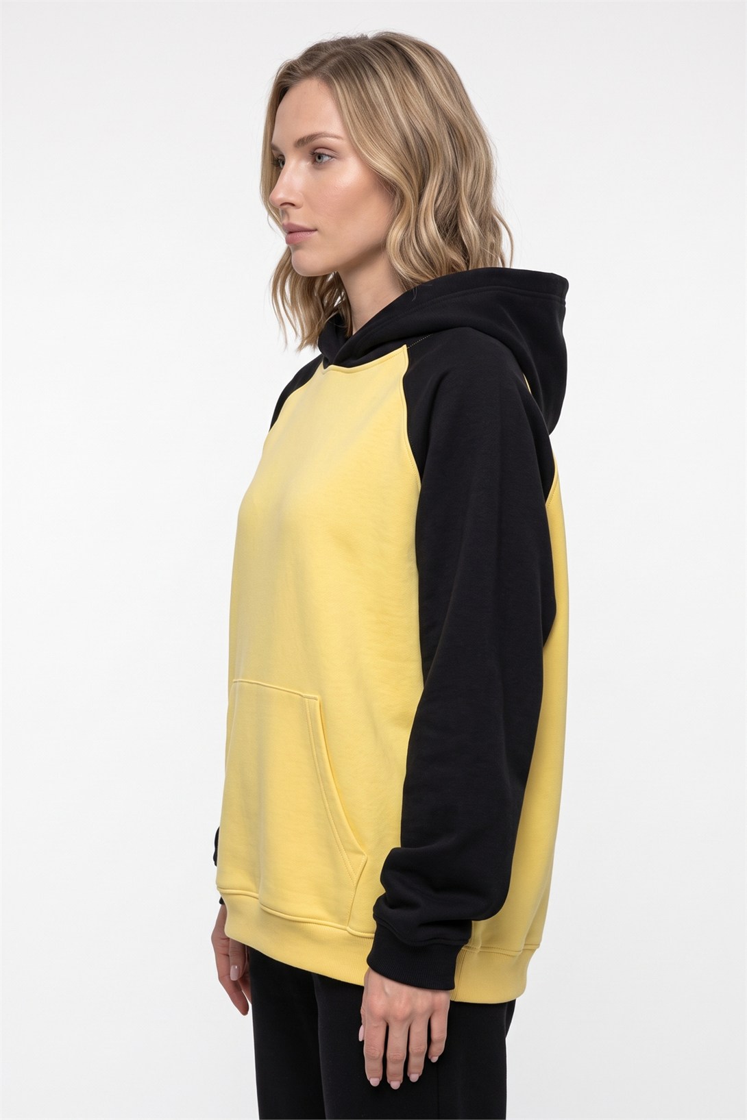 Kadın Reglan Kol Sweatshırt Sarı Siyah 