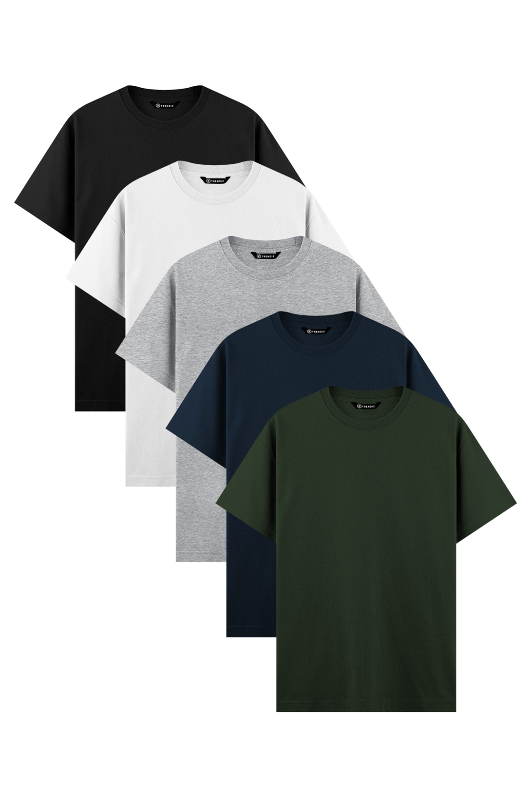 Erkek %100 Pamuk Basic Tshirt 5 li Paket Siyah Beyaz Grimelanj Navy Haki  2091