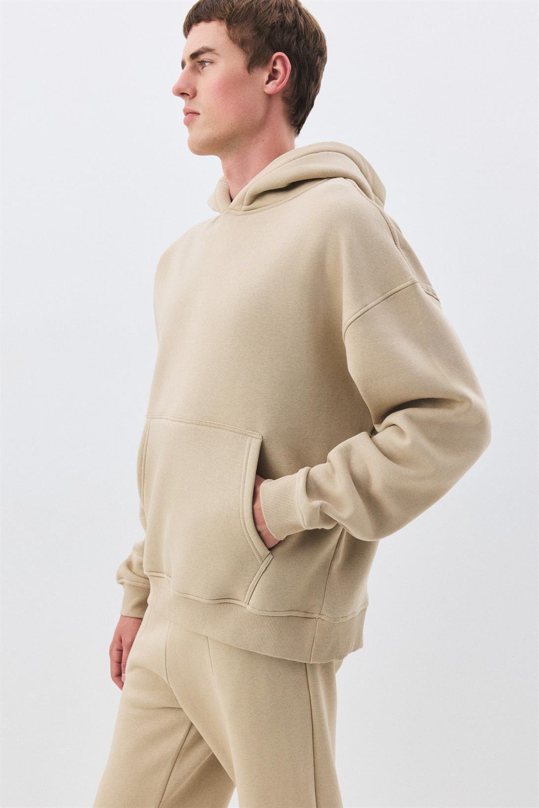 Erkek Premium Kapşonlu Cep Detaylı Eşofman Takımı Taş 2033