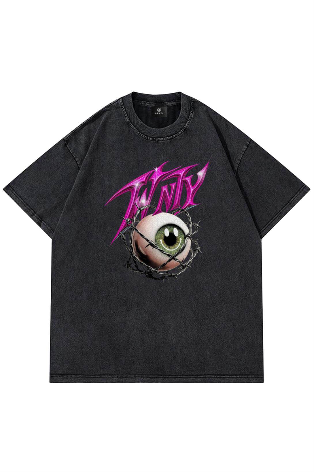 Unisex Twinty Eye Yıkamalı Tshirt Antrasit