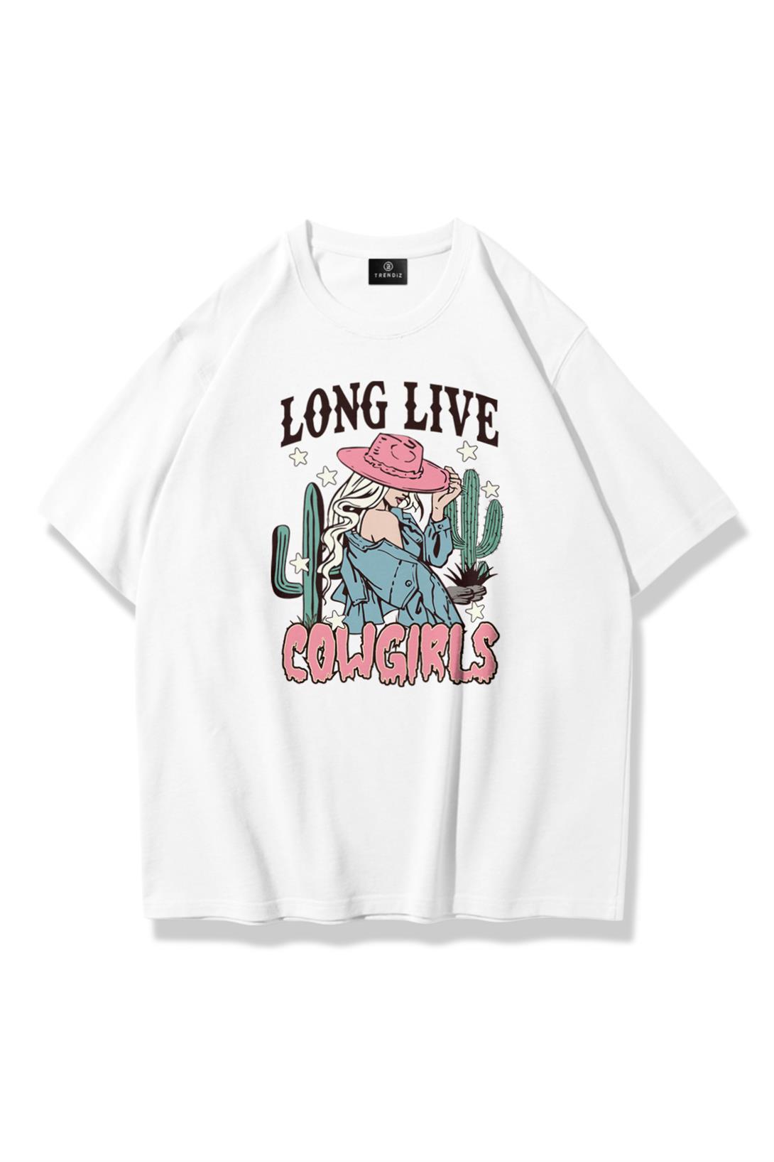 Unisex Long Live Cowgirls Tshirt Beyaz
