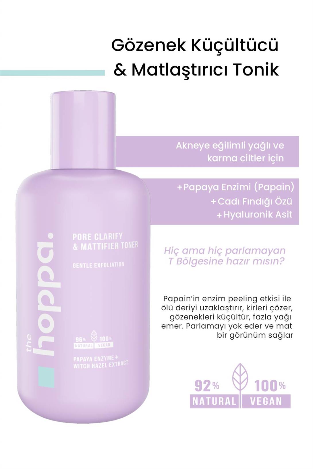 Gözenek Küçültücü & Matlaştırıcı Tonik Papaya Enzimi (Papain)+ Cadı Fındığı Özü + Hyaluronik Asit 250 ML