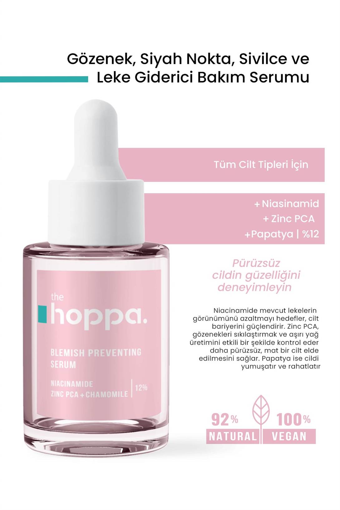 Gözenek, Siyah Nokta, Akne ve Leke Karşıtı Bakım Serumu Niasinamid + Zinc PCA + Papatya | %12 - 30 ML