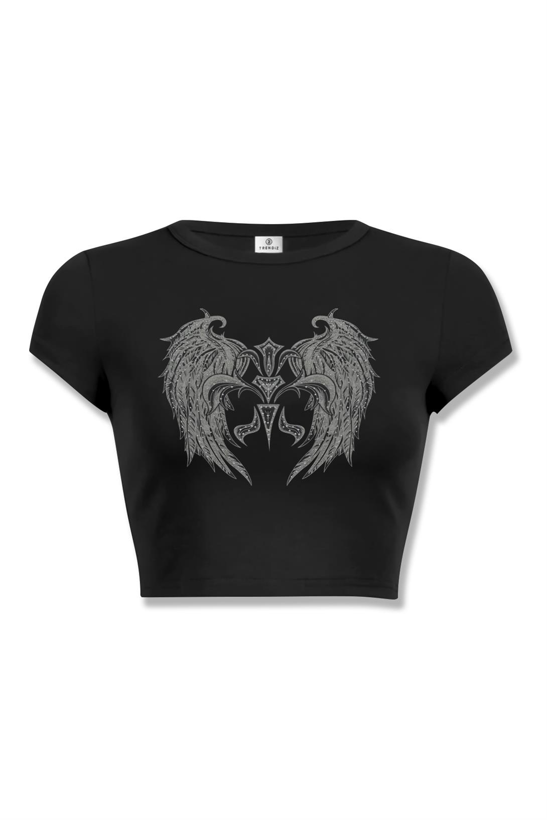 Kadın Gothic Chest Wing Crop Siyah
