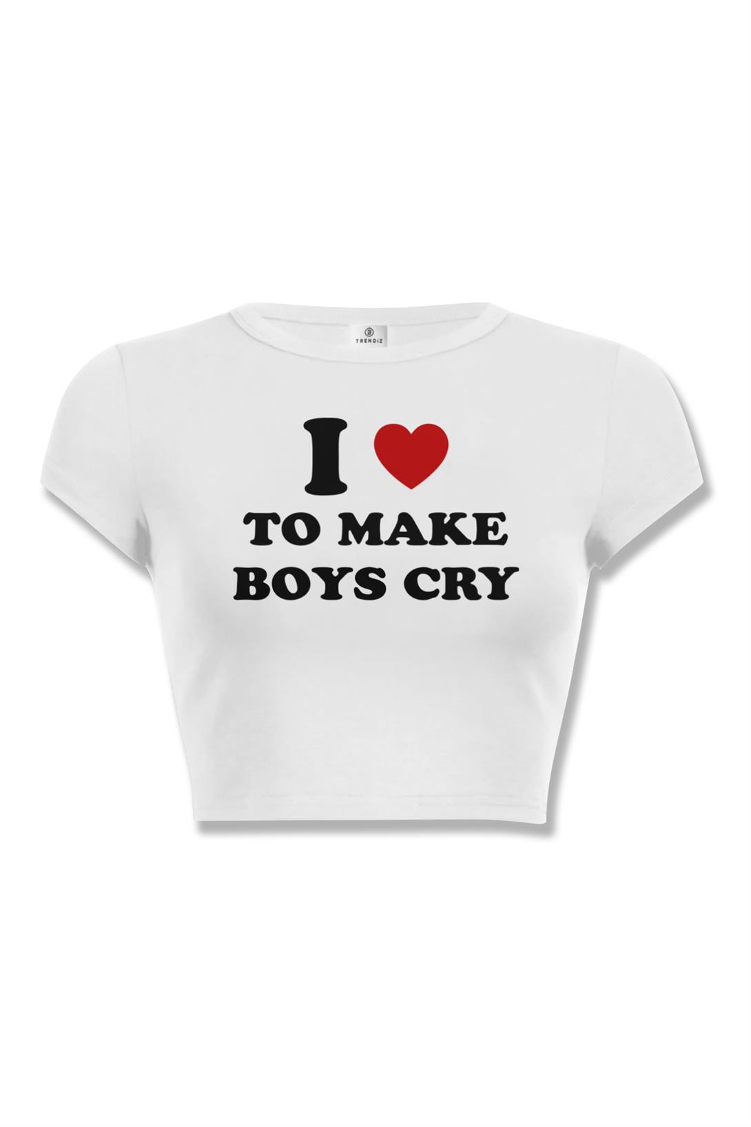 Kadın I Love to Make Boys Cry Crop Beyaz