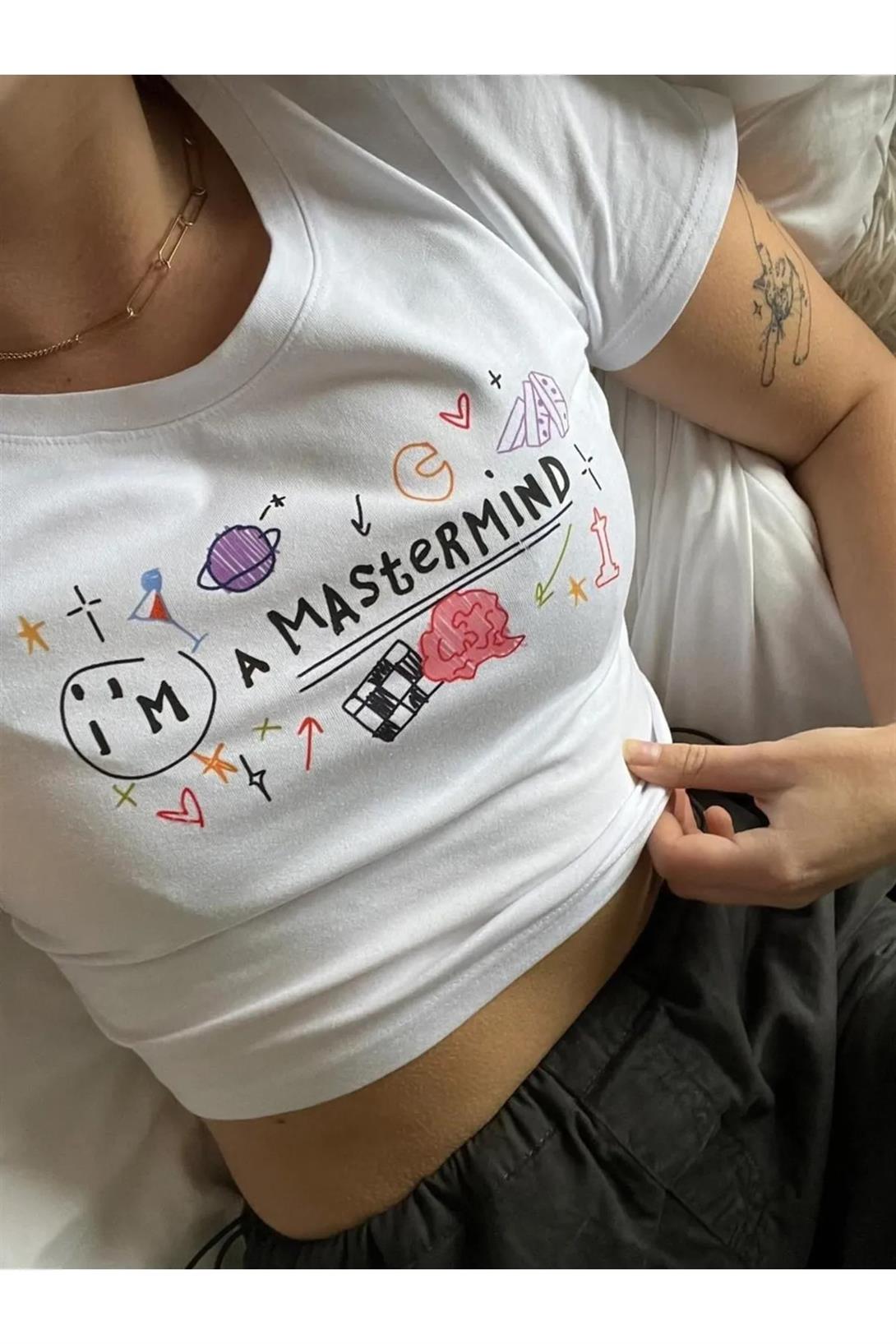 Kadın Im a Mastermind Crop Beyaz