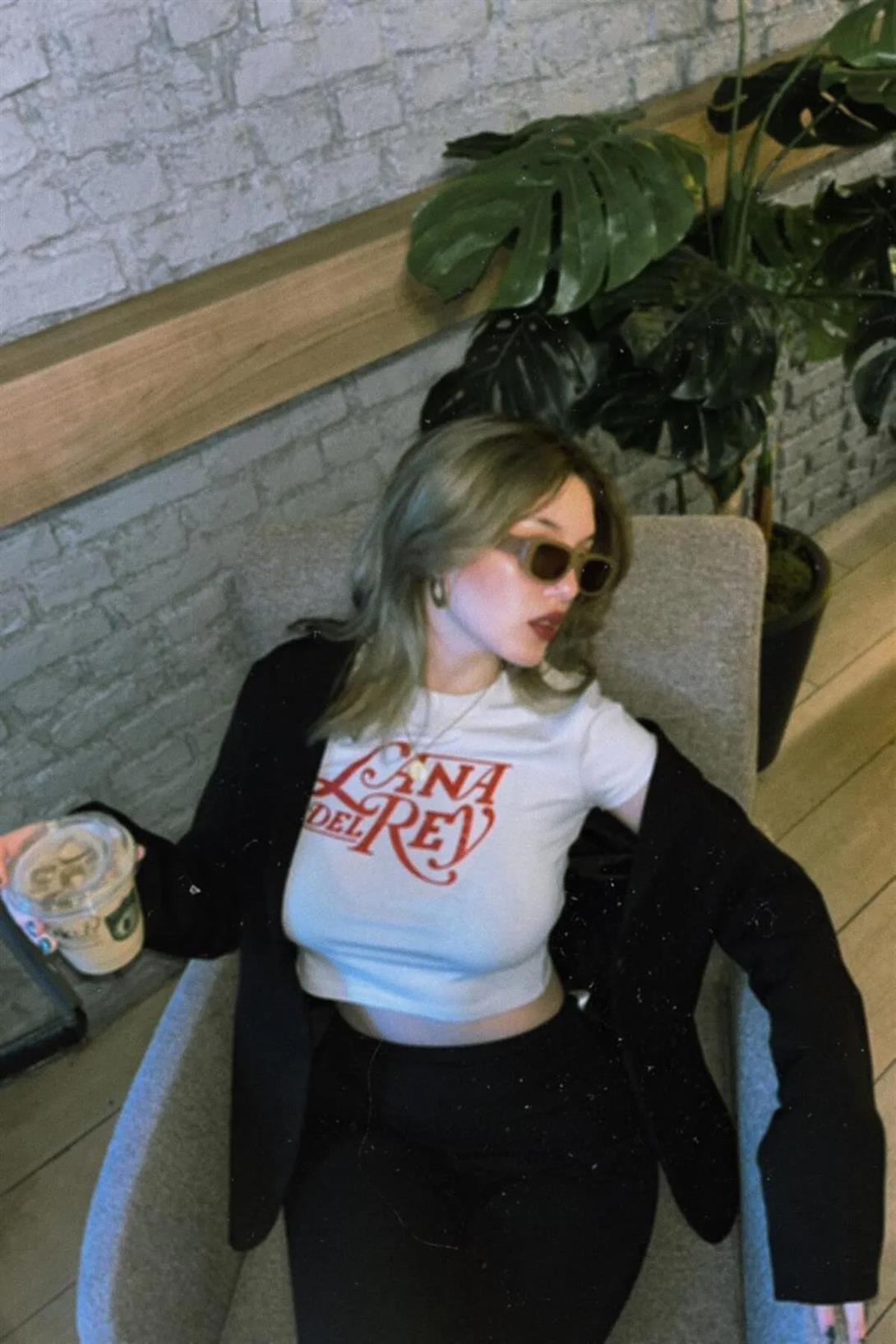 Kadın Lana Del Rey Crop Beyaz