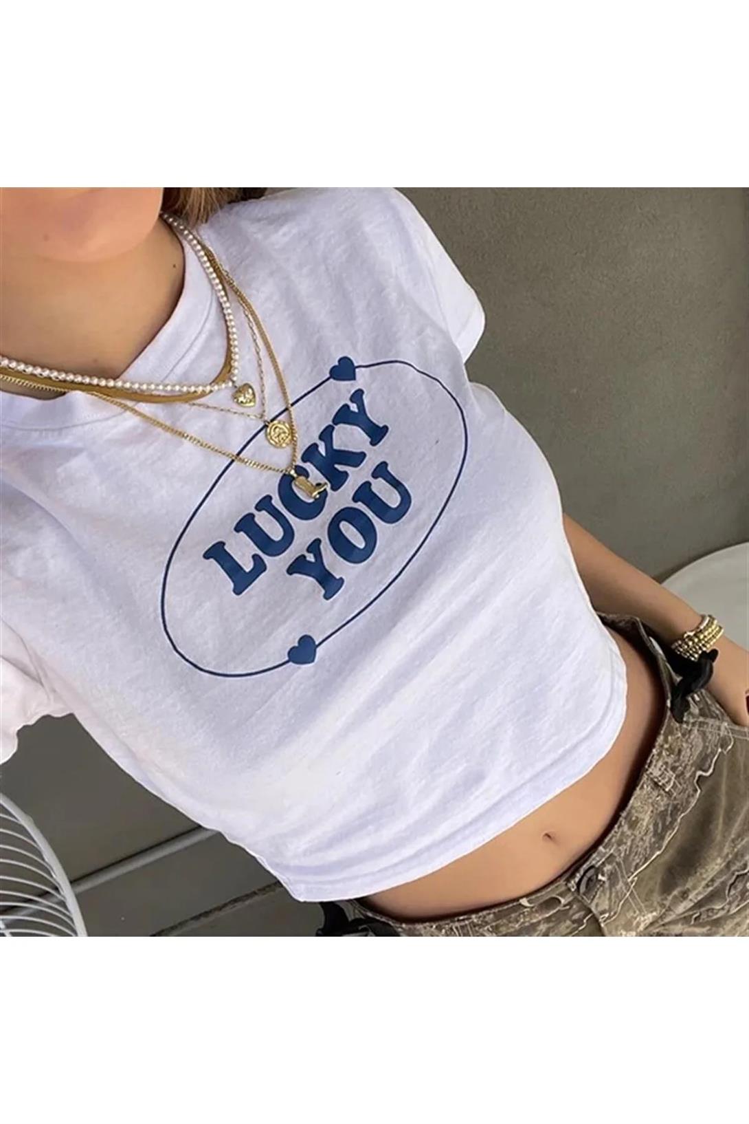 Kadın Lucky You Crop Beyaz