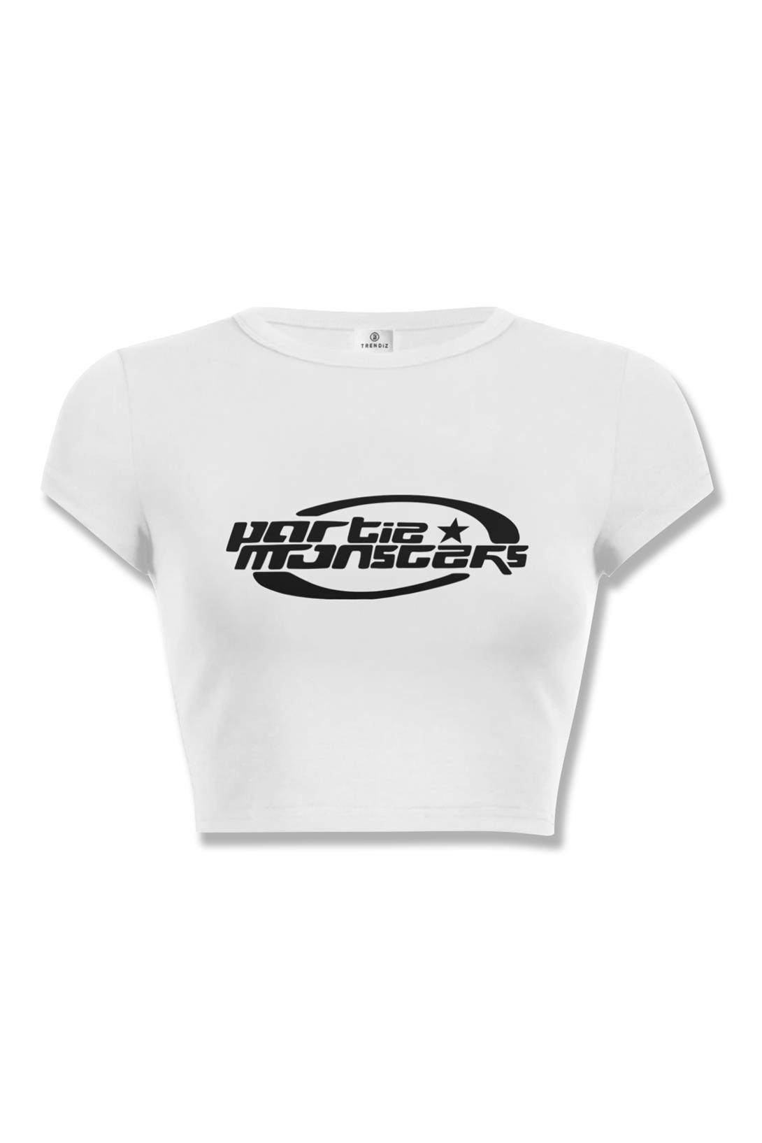 Kadın Partie Monsters Crop Beyaz