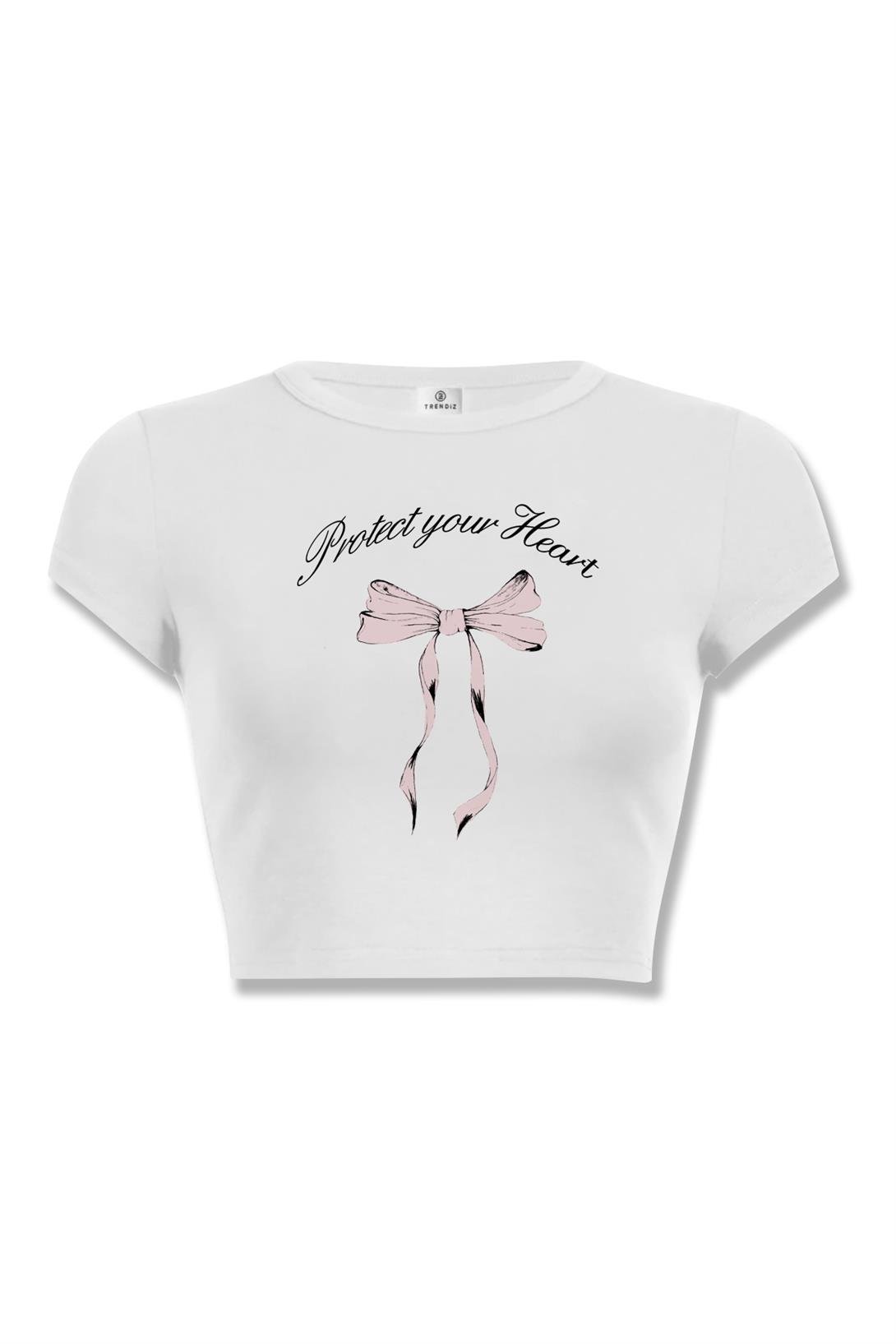 Kadın Protect Your Heart Crop Beyaz