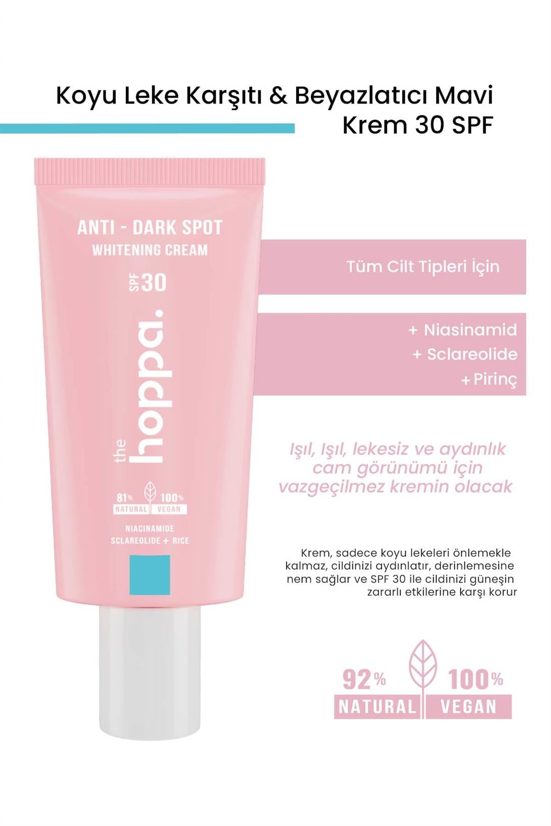 Koyu Leke Karşıtı & Beyazlatıcı Mavi Krem 30 SPF Niasinamid + Sclareolide + Pirinç  50 ML