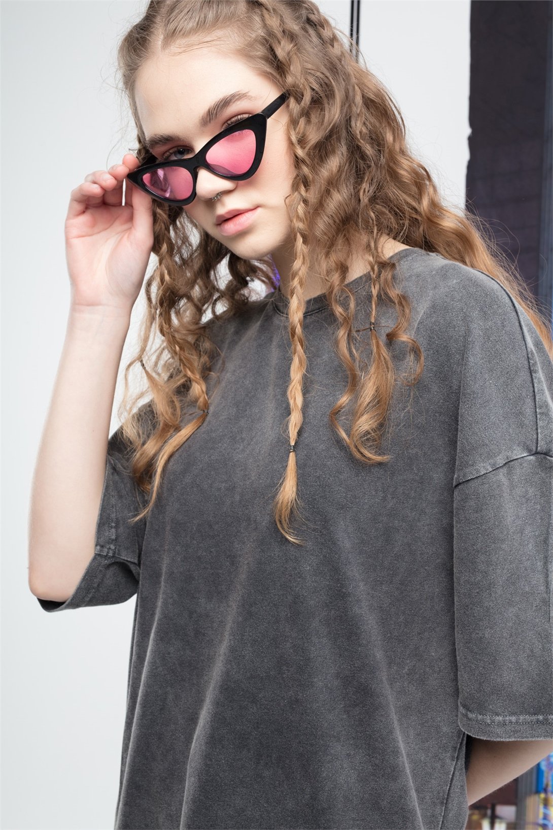 Trendiz Basic Kadın Yıkamalı Tshirt Antrasit