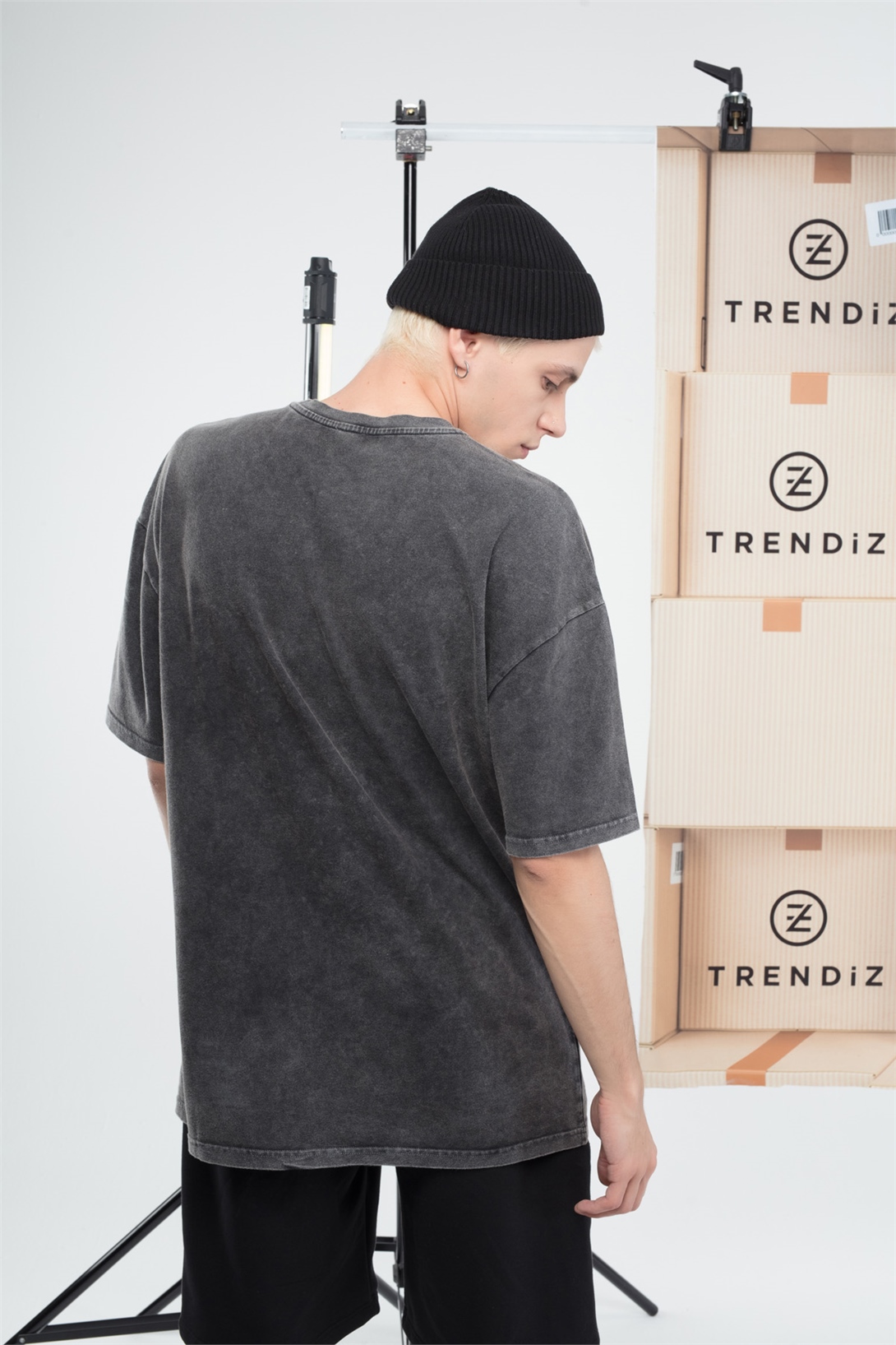 Trendiz Basic Erkek Yıkamalı Tshirt Antrasit