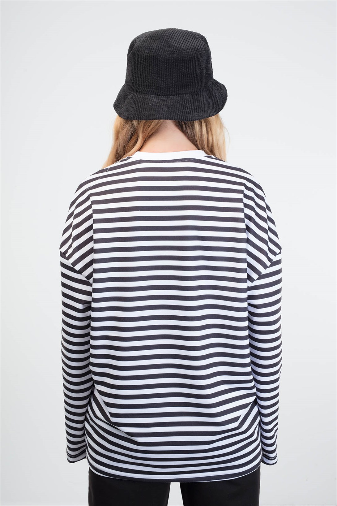 Trendiz Çizgili Yuvarlak Yaka Siyah Sweatshirt Hoodie 141105