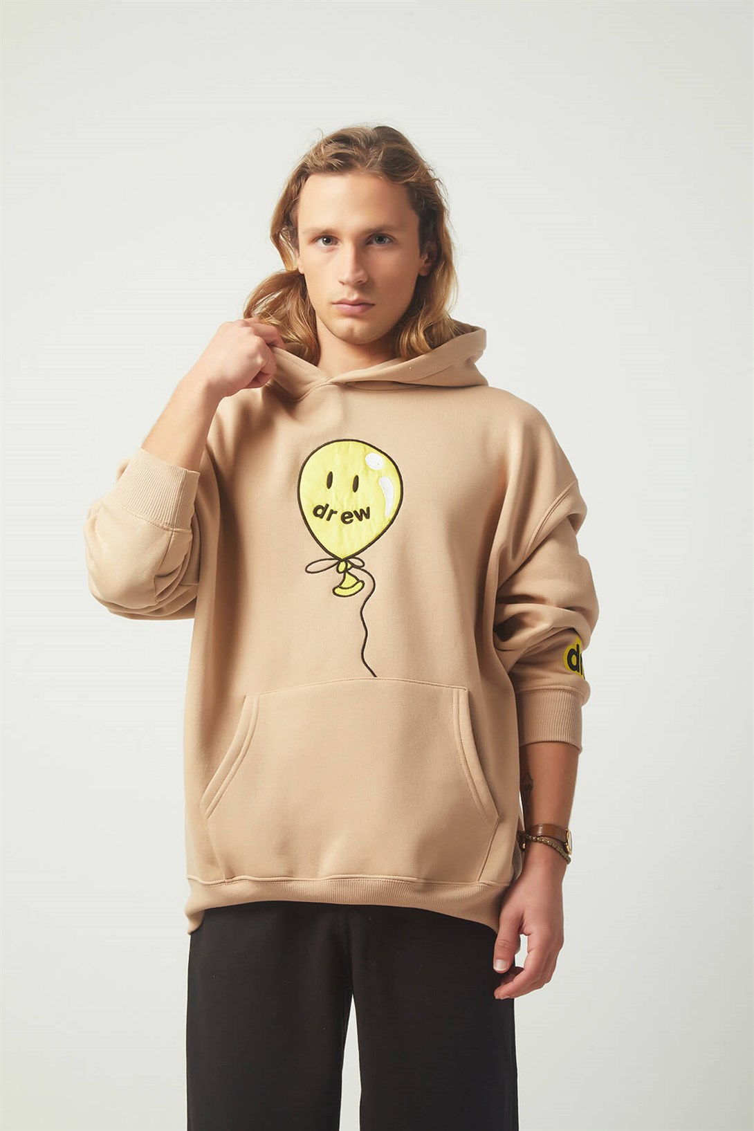 Trendiz Drew Balon Oversıze Sweatshirt Hoodie Krem TR30012