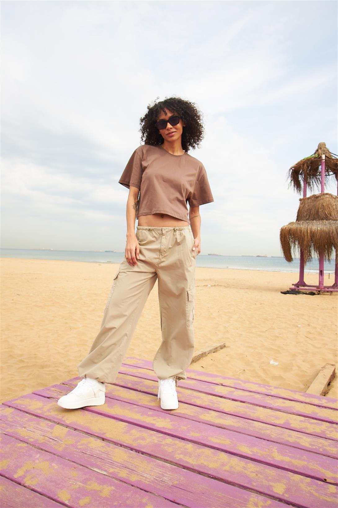 Trendiz Kadın Crop Tshirt Kahve