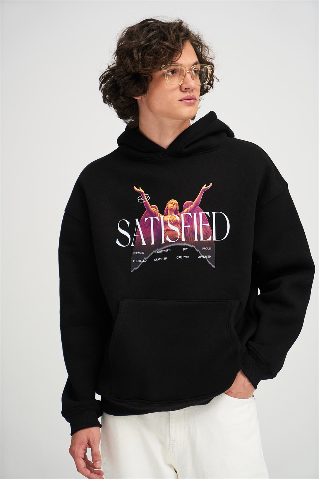 Trendiz Satisfied Unisex Sweatshirt Hoodie Siyah