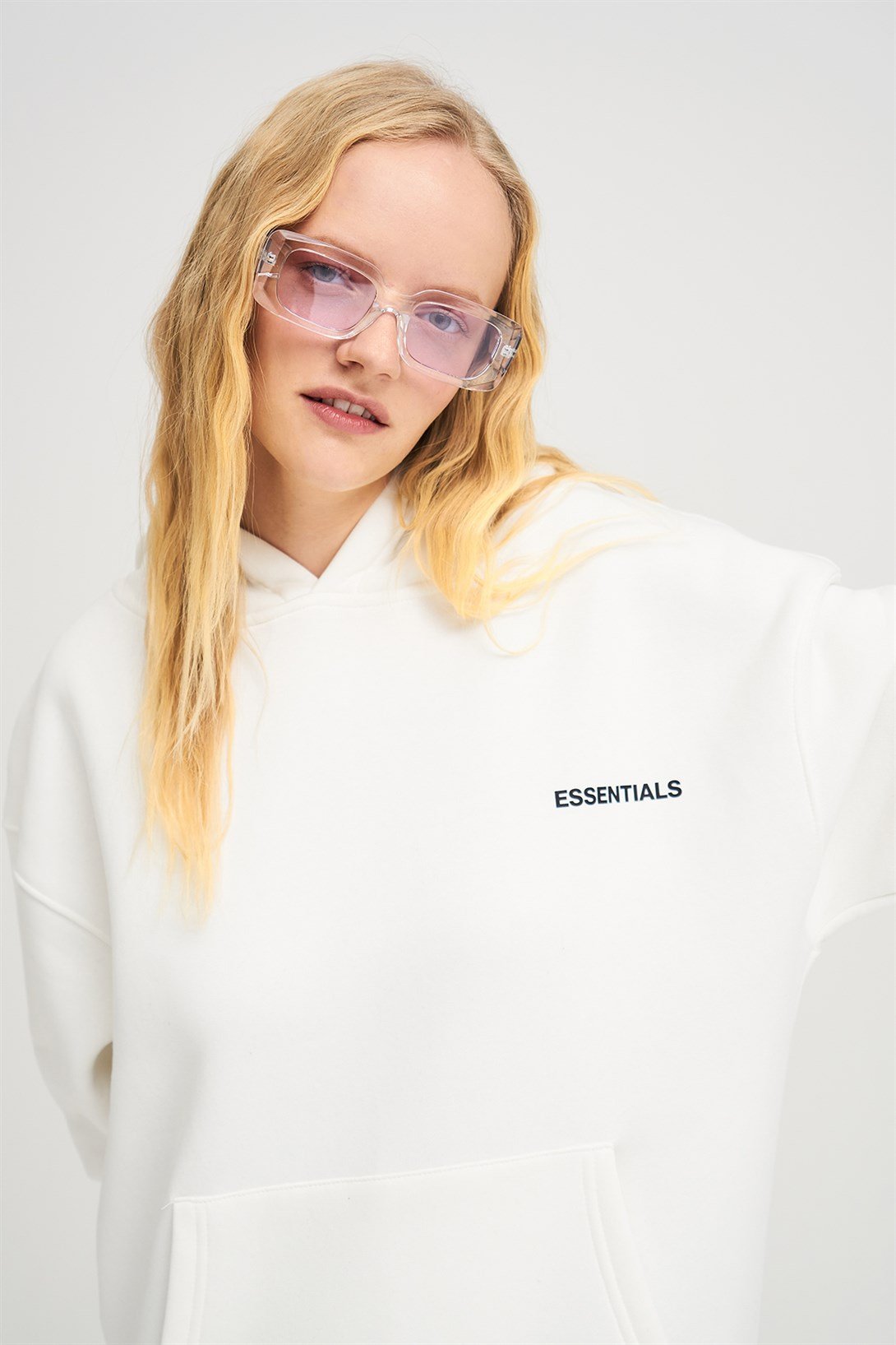 Trendiz Unisex 303 Essential Sweatshirt Hoodie Beyaz