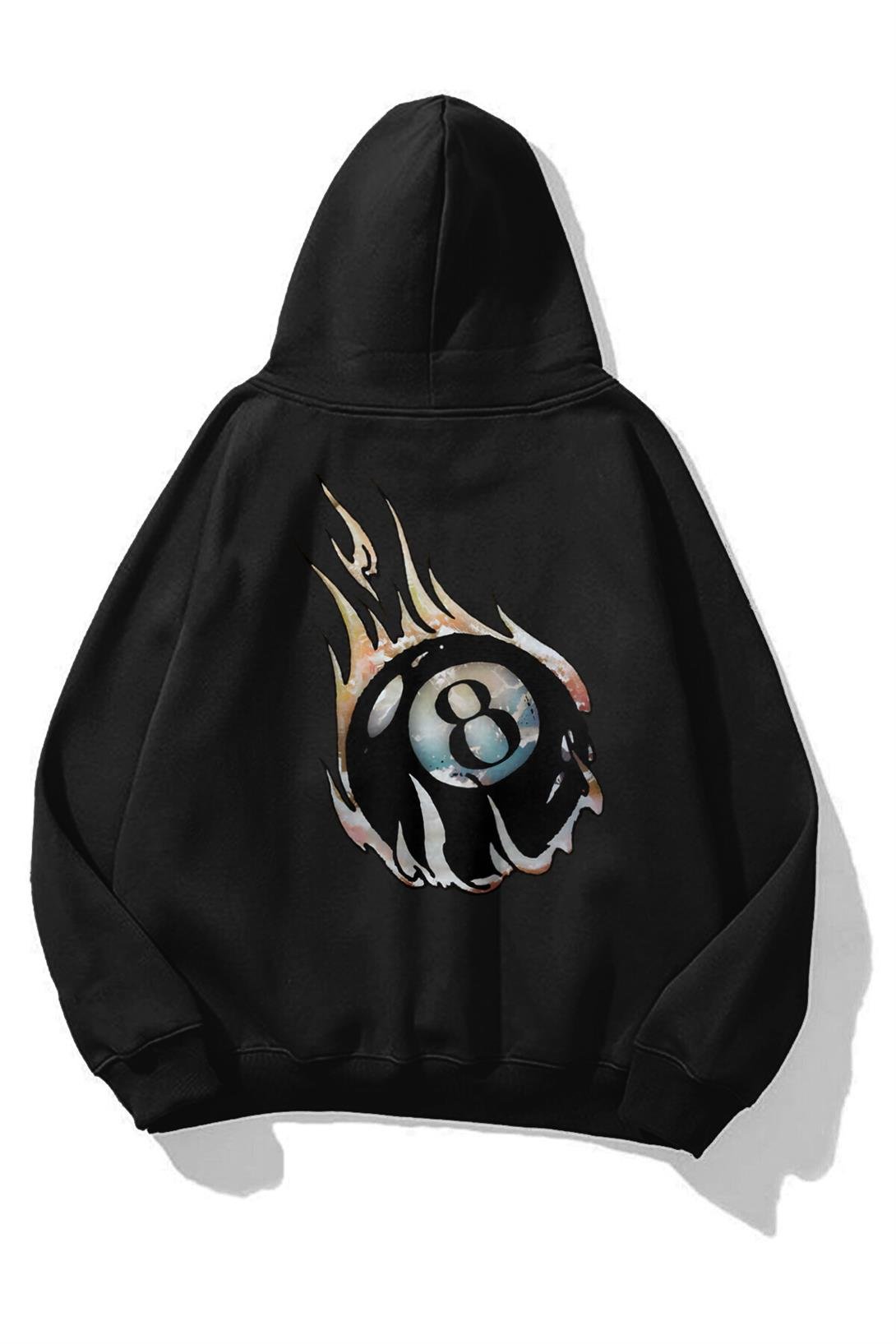 Trendiz Unisex 8Ball Fire Sweatshirt Hoodie Siyah