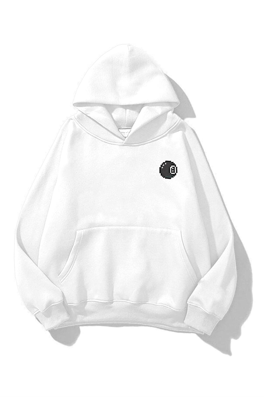 Trendiz Unisex 8Ball Sweatshirt Hoodie Beyaz