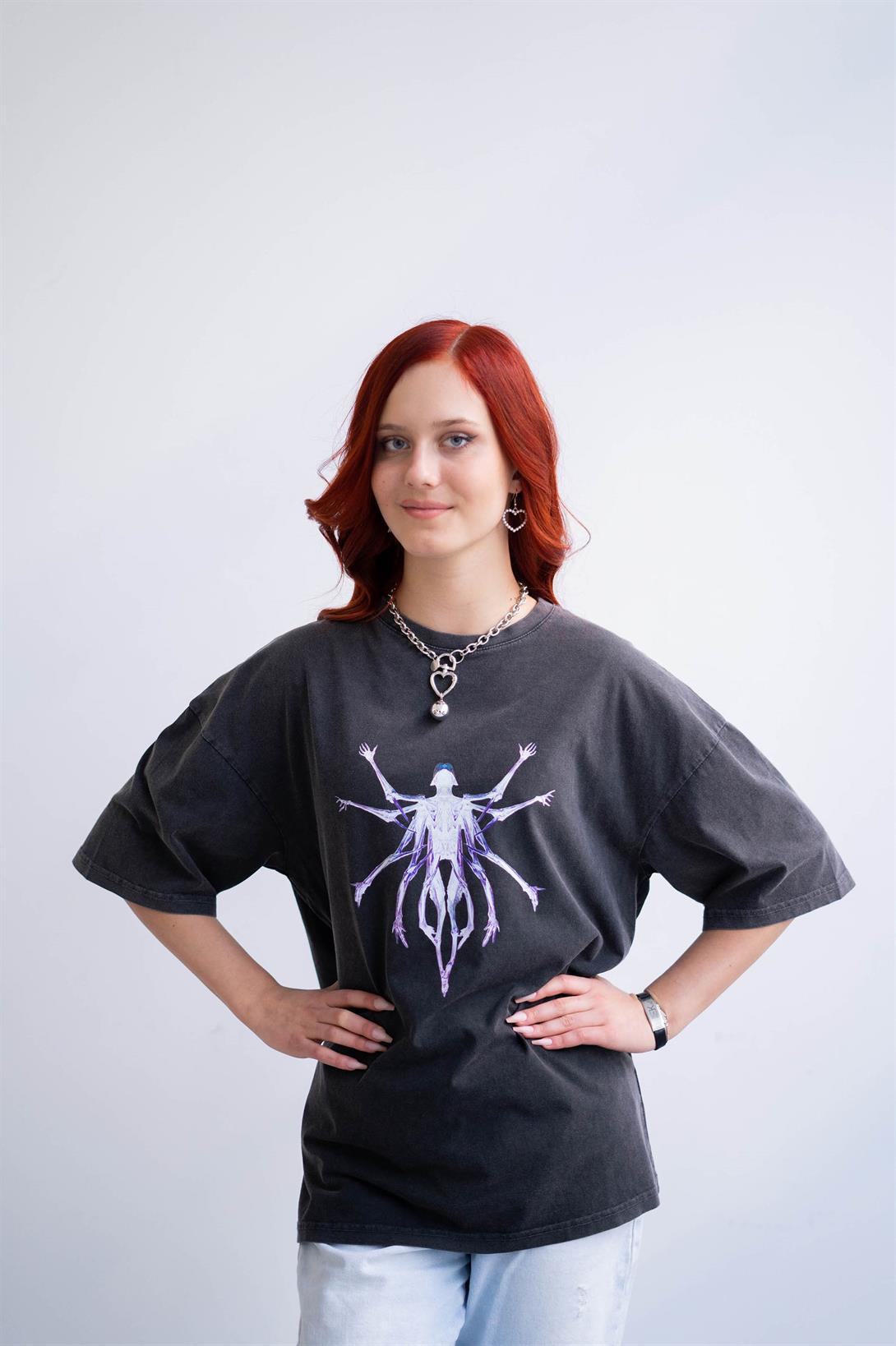 Trendiz Unisex Alien Yıkamalı Antrasit Antasit Tshirt