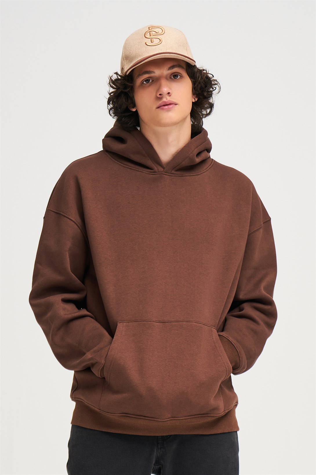 Trendiz Unisex  Basic Sweatshirt Hoodie Koyu Kahve