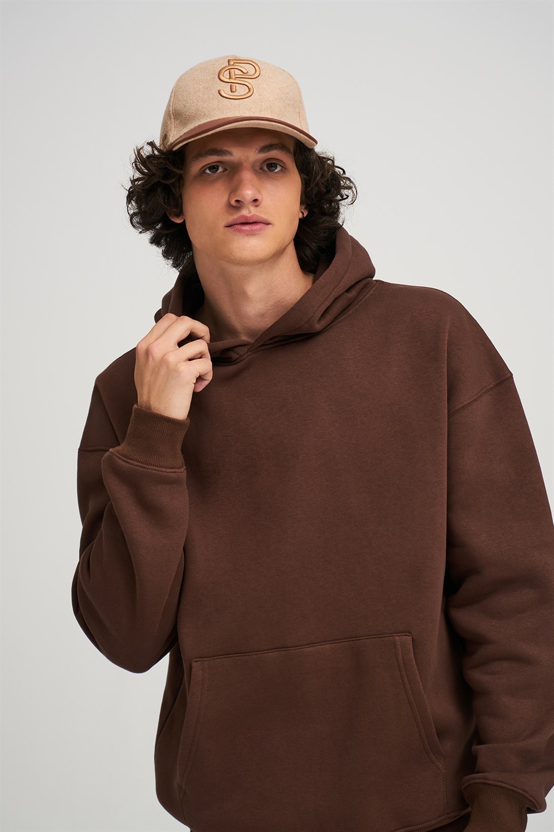 Trendiz Unisex  Basic Sweatshirt Hoodie Koyu Kahve