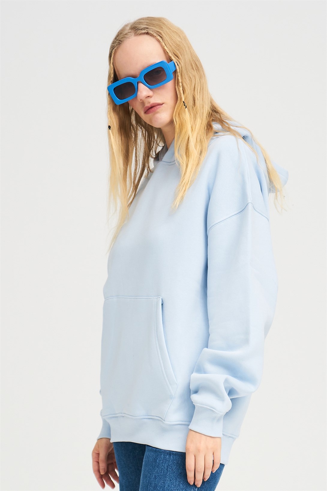 Trendiz Unisex  Basic Sweatshirt Hoodie Açık Mavi