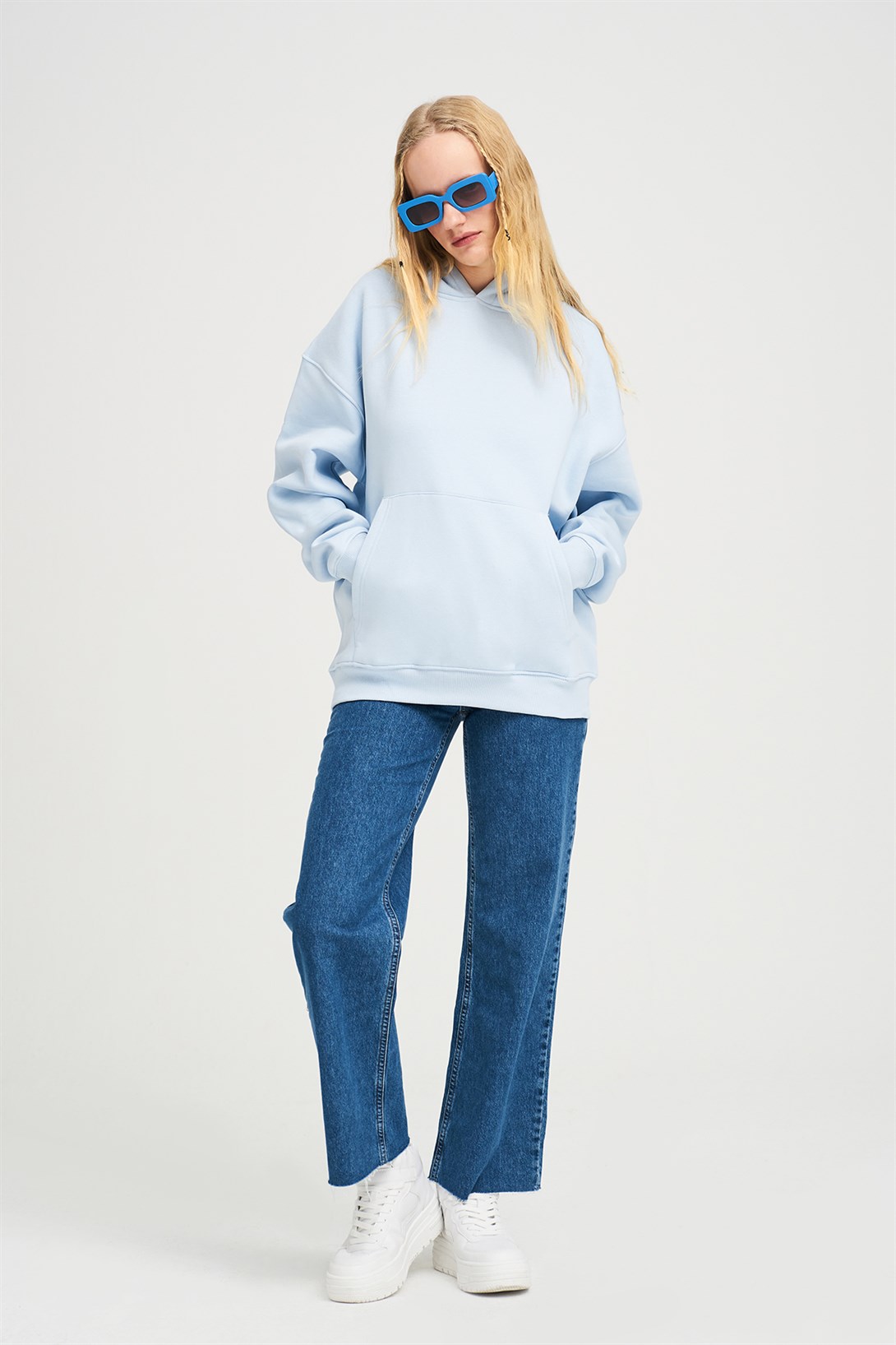 Trendiz Unisex  Basic Sweatshirt Hoodie Açık Mavi