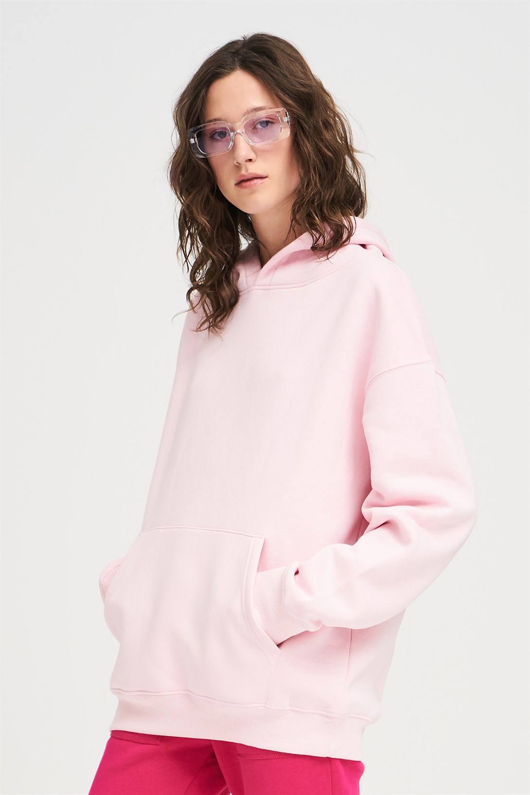 Trendiz Unisex  Basic Sweatshirt Hoodie Pembe