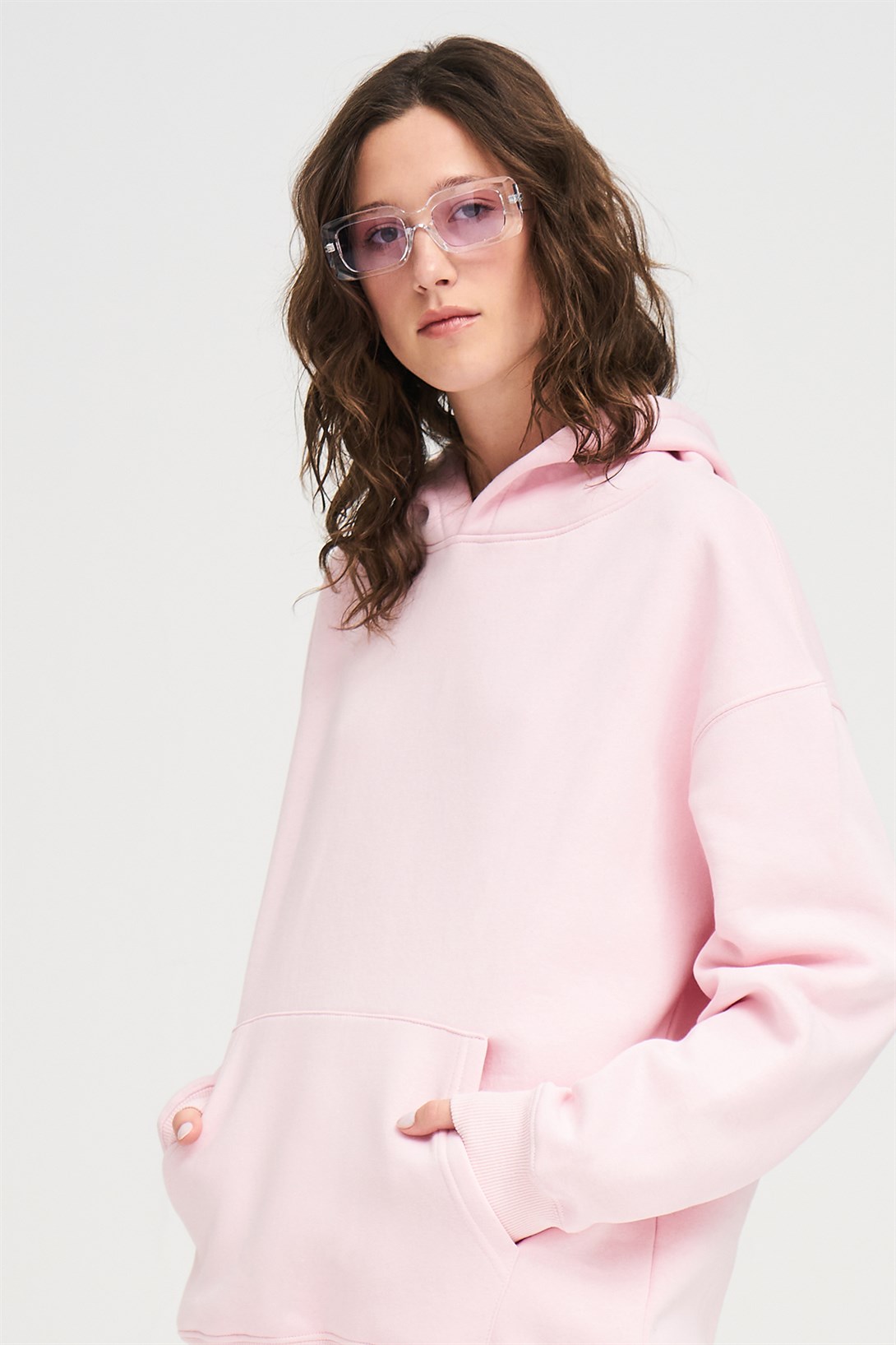 Trendiz Unisex  Basic Sweatshirt Hoodie Pembe