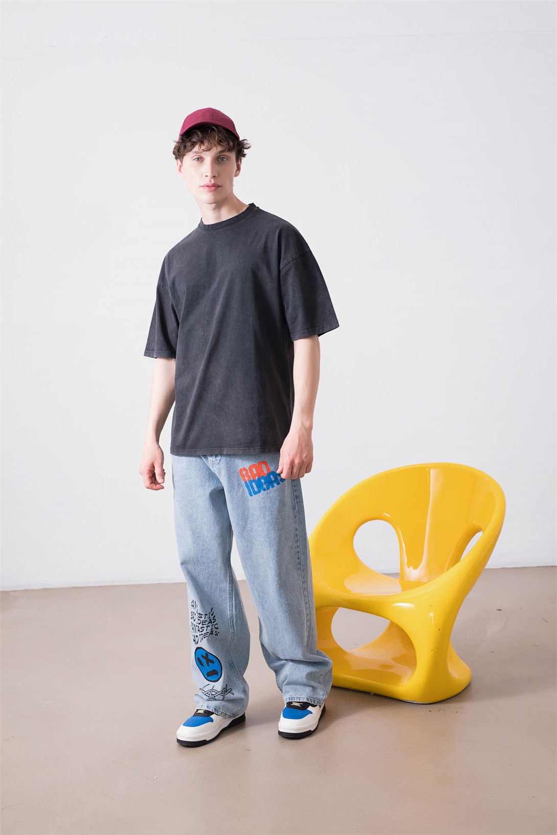 Trendiz Unisex Basic Yıkamalı Tshirt Antrasit