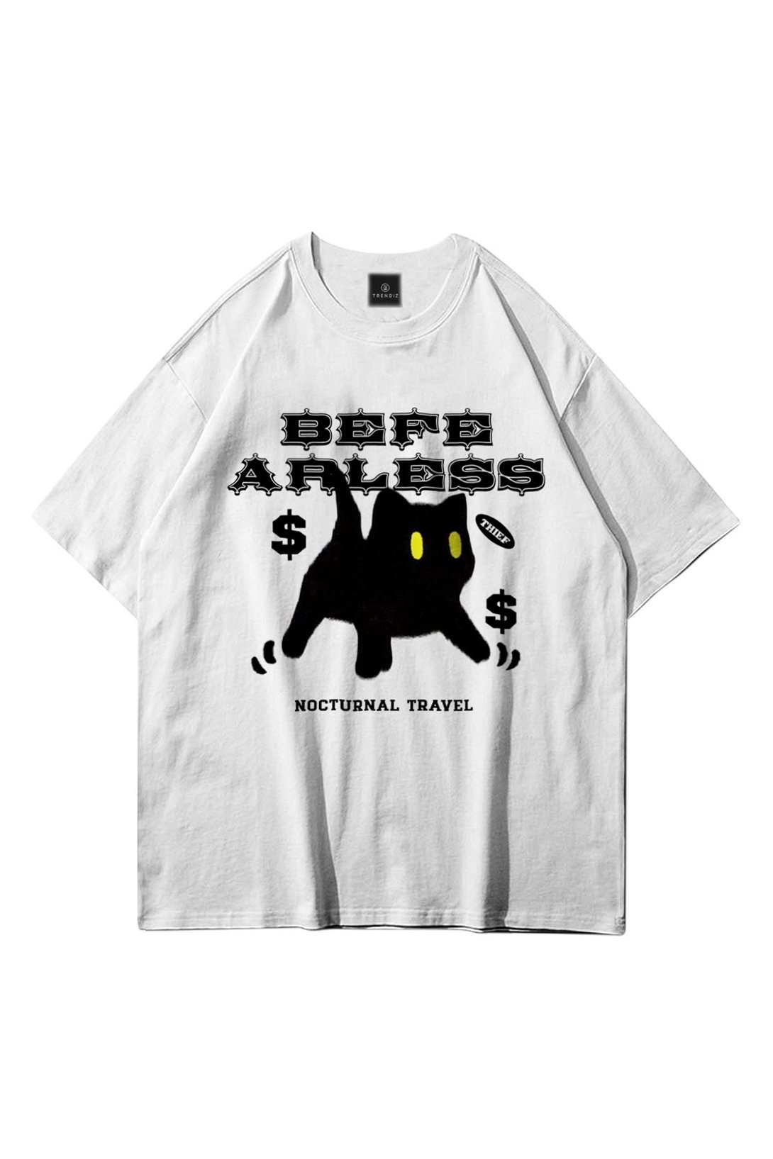 Trendiz Unisex Befearless Cat Beyaz Tshirt