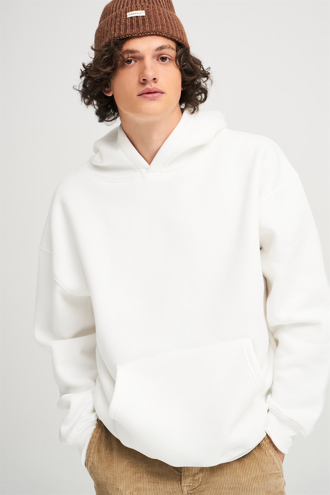 Trendiz Unisex Beyaz Basic Sweatshirt Hoodie