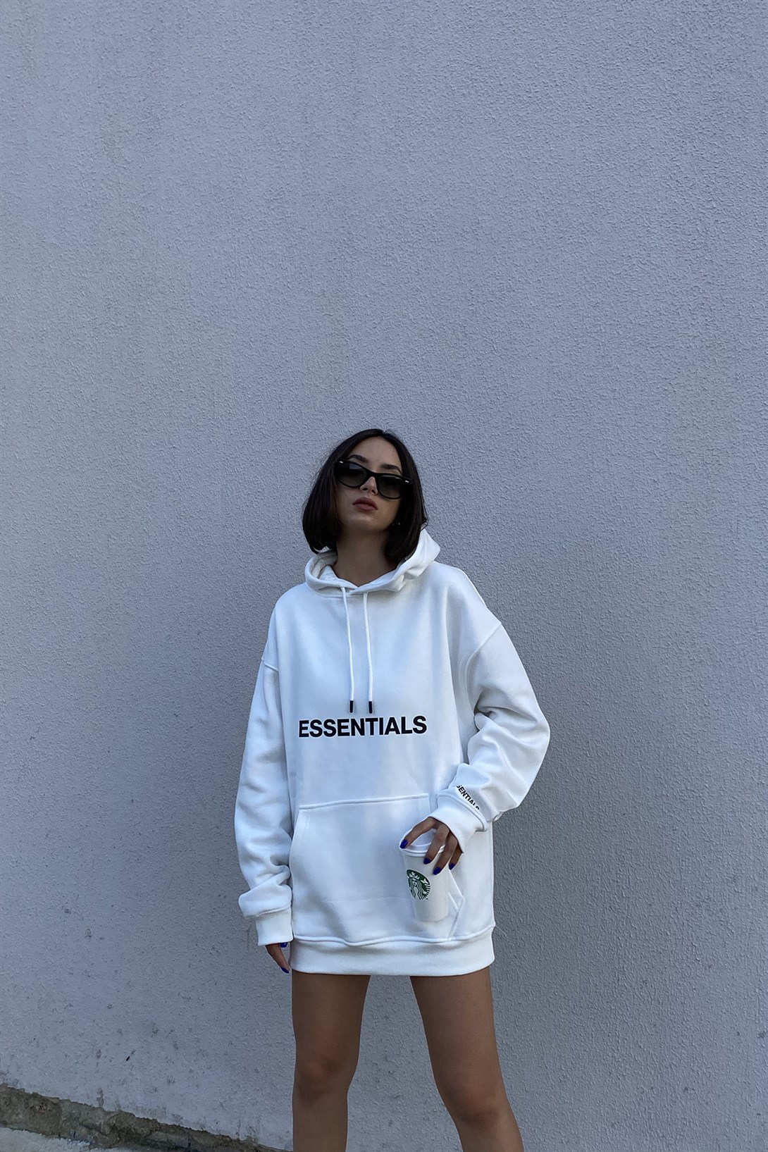 Trendiz Unisex Beyaz Essentials Sweatshirt Hoodie