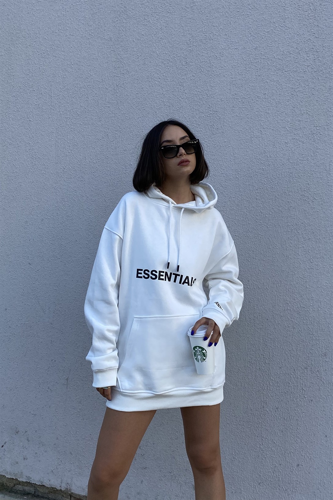 Trendiz Unisex Beyaz Essentials Sweatshirt Hoodie