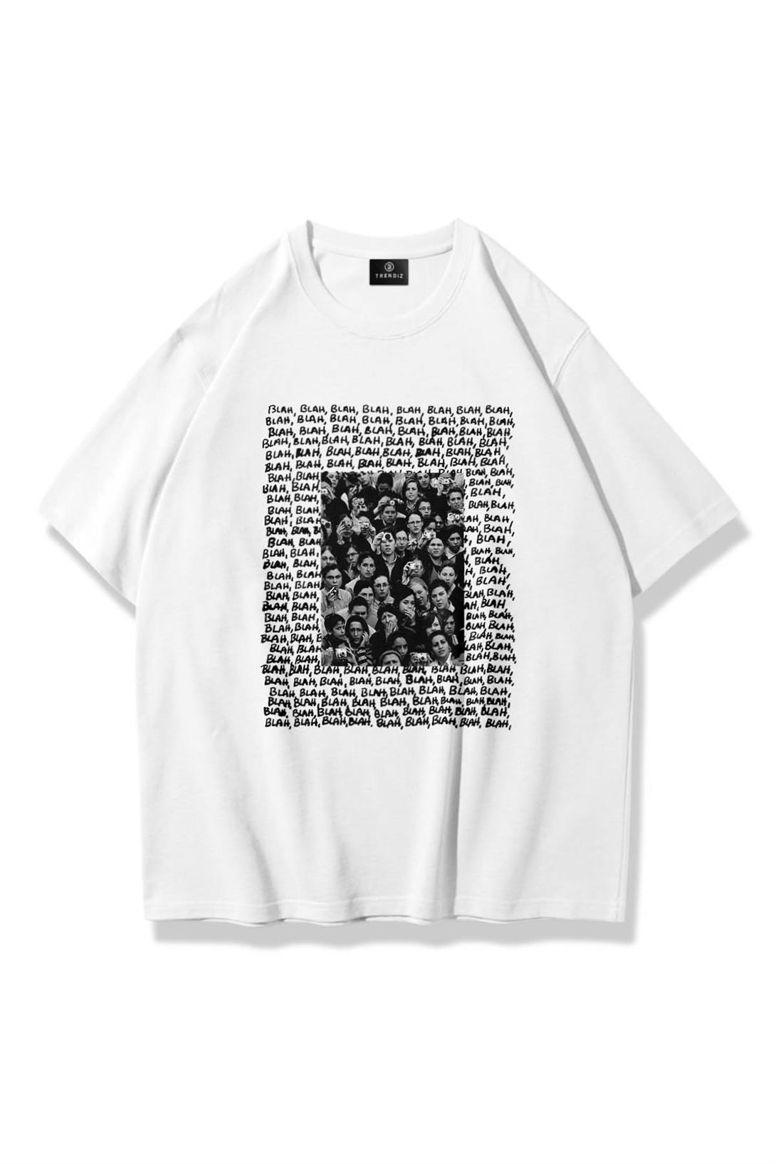 Trendiz Unisex Blah Blah Blah Tshirt Beyaz